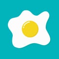 Fried egg flat icon. Fried egg isolated on blue background