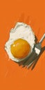 Fried Egg with Fork on Orange Background Royalty Free Stock Photo