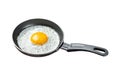 Fried egg in a frying pan with tomatoes and bacon. Black background. Top view. Copy space Royalty Free Stock Photo