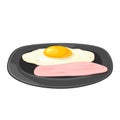 Fried egg with ham on plate. Vector color illustration Royalty Free Stock Photo