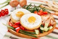 Fried Egg In Hole Toast Vegetable Mix Ham Slices Royalty Free Stock Photo