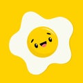 Fried egg icon. Cute cartoon kawaii character. Funny emoji with tongue and eyes. Breakfast food collection. Smiling yolk face head