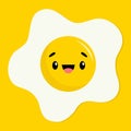 Fried egg icon. Cute kawaii cartoon character. Funny emoji with eyes an tongue. Breakfast food collection. Smiling yolk face head
