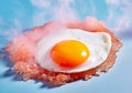 Fried egg isolate on a blank color light background. Creative breakfast and food idea. AI Generated