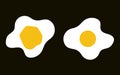 Fried egg isolated on black background. Fired eggs realistic vector illustrations set. Omelet meal and egg. Fried egg flat icon