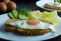 Fried egg with knife and fork Royalty Free Stock Photo