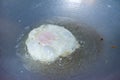 A fried egg with oil on pan. Royalty Free Stock Photo