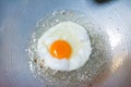 A fried egg with oil on pan. Royalty Free Stock Photo