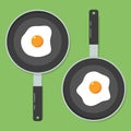 Fried egg omelette top view pan vector food illustration. Egg omelet albumen cartoon icon breakfast