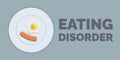 Fried Egg Plate and Bitten Sausage. Text Eating Disorder. No appetite. Discomfort due to food habits. Behavior Syndrome Royalty Free Stock Photo