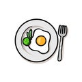 Fried egg on a plate. Colorful flat vector illustration. Isolated on white background. Royalty Free Stock Photo