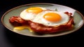 Fried egg and pork. Illustration AI Generative Royalty Free Stock Photo