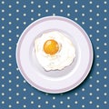 Fried egg served on a laver plate and on sea blue tablecloth
