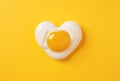 a fried egg in the shape of heart is sitting on a yellow surface Royalty Free Stock Photo