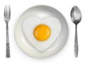 fried egg side up a plate with spoon and fork on a white background Royalty Free Stock Photo