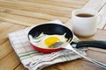 Fried egg in the small pan Royalty Free Stock Photo