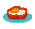 Fried egg with sweet pepper. Vector illustration on a white background. Royalty Free Stock Photo