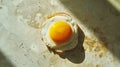 Fried egg on white marble background, top view. Breakfast concept. Royalty Free Stock Photo