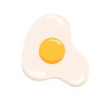 Fried egg with yellow yolk and shaped albumen. Food icon. Top view of cooked breakfast dish. Colored flat cartoon vector