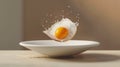 Fried egg with yellow yolk on table background. Breakfast food concept. Royalty Free Stock Photo