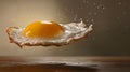 Fried egg with yellow yolk on table background. Breakfast food concept. Royalty Free Stock Photo