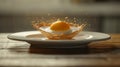 Fried egg with yellow yolk on table background. Breakfast food concept. Royalty Free Stock Photo