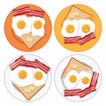 Fried eggs, bacon, bread and butter, vector Royalty Free Stock Photo