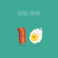 Fried eggs with bacon are forever friends. Vector graphics