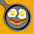 Fried eggs bacon looks like smile pop art vector Royalty Free Stock Photo