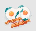 Fried eggs with bacon vector illustration. Royalty Free Stock Photo