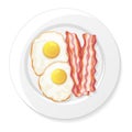 Fried eggs and bacon on a white background. Royalty Free Stock Photo