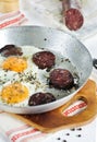 Fried eggs and blood pudding sausage Royalty Free Stock Photo