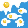 Fried eggs on blue background vector illustration.