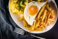 Fried eggs with boiled potatoes and yellow string beans Royalty Free Stock Photo