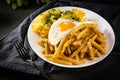 Fried eggs with boiled potatoes and yellow string beans Royalty Free Stock Photo