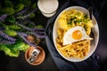 Fried eggs with boiled potatoes and yellow string beans Royalty Free Stock Photo