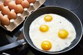 Fried eggs close up on glass ceramic stove Royalty Free Stock Photo