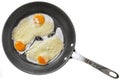 Fried Eggs with Edam Cheese in Teflon Frying Pan Isolated on White Background Royalty Free Stock Photo