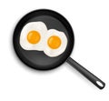Fried eggs on frying pan top view isolated food