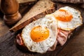 Fried eggs and ham for breakfast Royalty Free Stock Photo