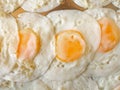 Fried eggs are laid on multiple layers. Placed on a tray closed with clear plastic dustproof,The taste is soft. Royalty Free Stock Photo