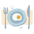 Fried eggs. Omelet drawing. Vector color illustration of breakfast. Drawing in cartoon style. Royalty Free Stock Photo