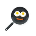 Fried eggs on pan with sausage vector, food smile flat style scrambled egg, omelette, cartoon omelet smiling