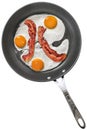 Fried Eggs with Pork Bacon Rashers in Teflon Frying Pan Isolated on White Background Royalty Free Stock Photo