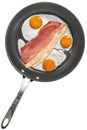 Fried Eggs with Pork Ham Rashers in Teflon Frying Pan Isolated on White Background Royalty Free Stock Photo