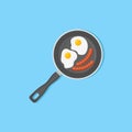 Fried eggs and sausages in frying pan. Flat style vector illustration. Royalty Free Stock Photo