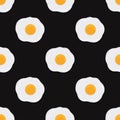 Fried eggs seamless pattern on black background