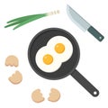 Fried eggs on skillet