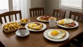 Fried Eggs On Toast With Bacon, Potatoes, And Coffee On A Dining Table Royalty Free Stock Photo
