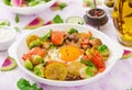 Fried eggs with vegetables - shakshuka Royalty Free Stock Photo